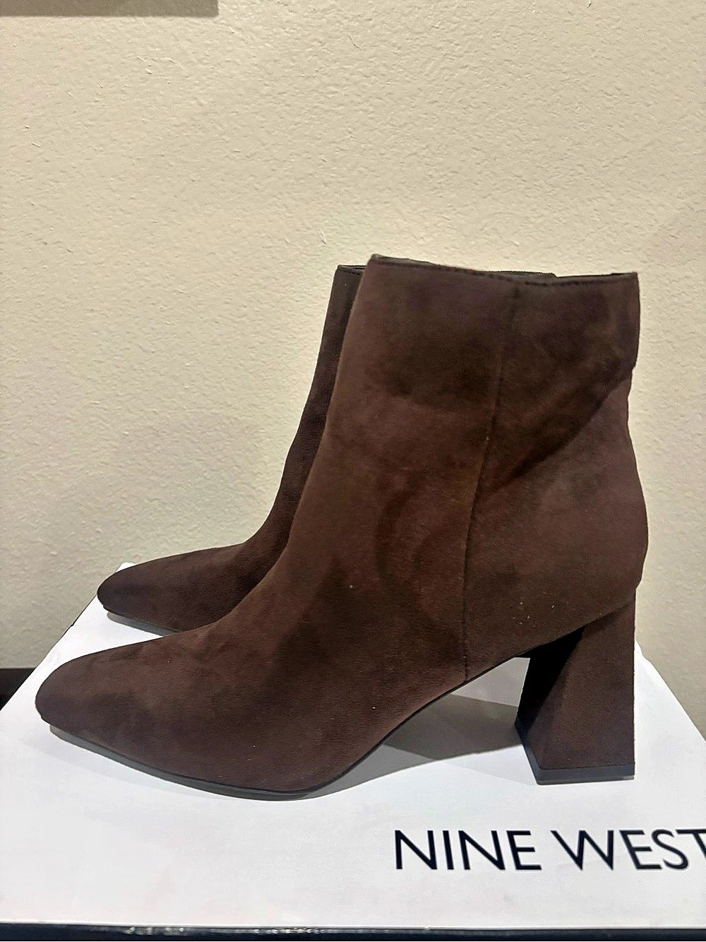 Nine West Panka Women's Block Heel Ankle Boots Dark Brown Sz 8.5 M